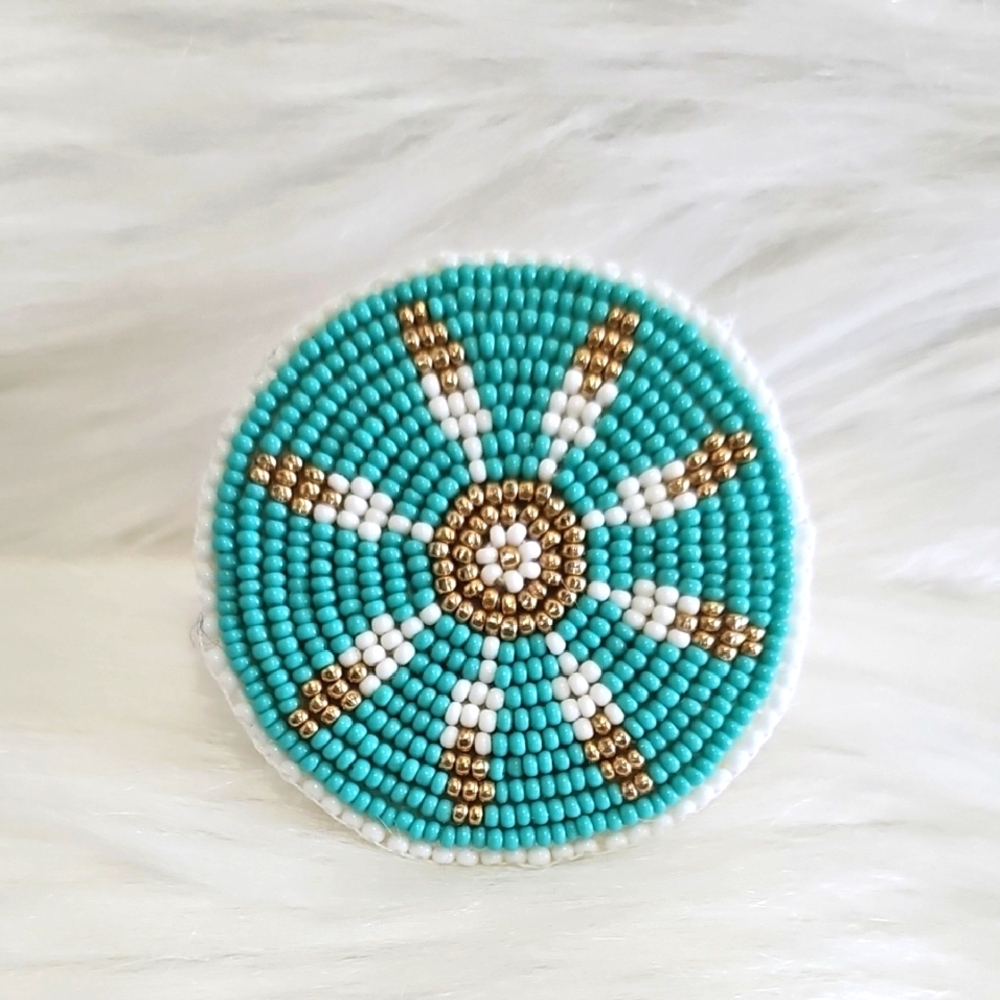 Turquoise and Gold Beaded Phone Grip